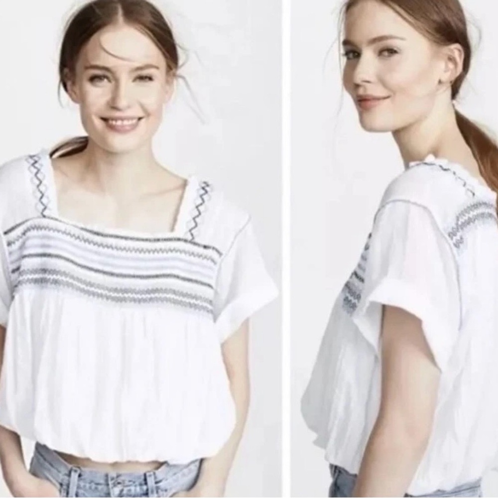 Free People Wandering Skies Cropped Bubble Blouse